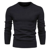 Chic Ribbed Knit Trim Crew Neck Long Sleeve Winter Men Pullover Sweater